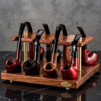 JIFENG JF-YDJ-008 Support de pipe pliable en bois massif et laiton, design rétro traditionnel, 1,03 kg, pour accessoires de fumeur