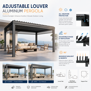 Pergola moderne intelligente en aluminium à lattes effet <span class=keywords><strong>bois</strong></span> avec éclairage RGB contrôlable par application et capteur de pluie automatique - Product Image 3