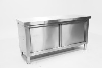Armoire de cuisine, équipement de restaurant, table en acier inoxydable avec porte coulissante