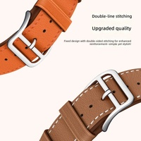 Bracelet de montre en cuir grainé Nappa pour Apple Watch Series, avec bord peint, boucle ardillon et surpiqûres contrastées, vente en gros