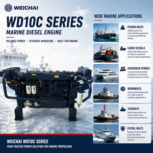 <span class=keywords><strong>Moteur</strong></span> diesel marin turbocompressé et refroidi par air WEICHAI WD10C Série 125-240kW 9.7L 6 cylindres pour bateaux de pêche, de remorquage et de transport de marchandises - Product Image 3