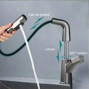 Grifo de <span class=keywords><strong>Lavabo</strong></span> para Baño, Extraíble, Altura Ajustable, Completamente de Cobre, para <span class=keywords><strong>Lavabo</strong></span>, con Agua Fría y Caliente - Product Image 1