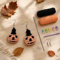 DIY Spielzeug Häkelset für Halloween-Kürbis-Ohrringe, Laternen-Ohrringe, Anfänger-Handstrick-DIY-Bastelset für Kinder