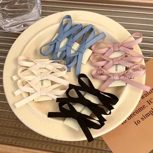 French lace solid color velvet bowknot hairpins Girl 3pcs/set ribbon streamer hair clip accessories women daily hair clips