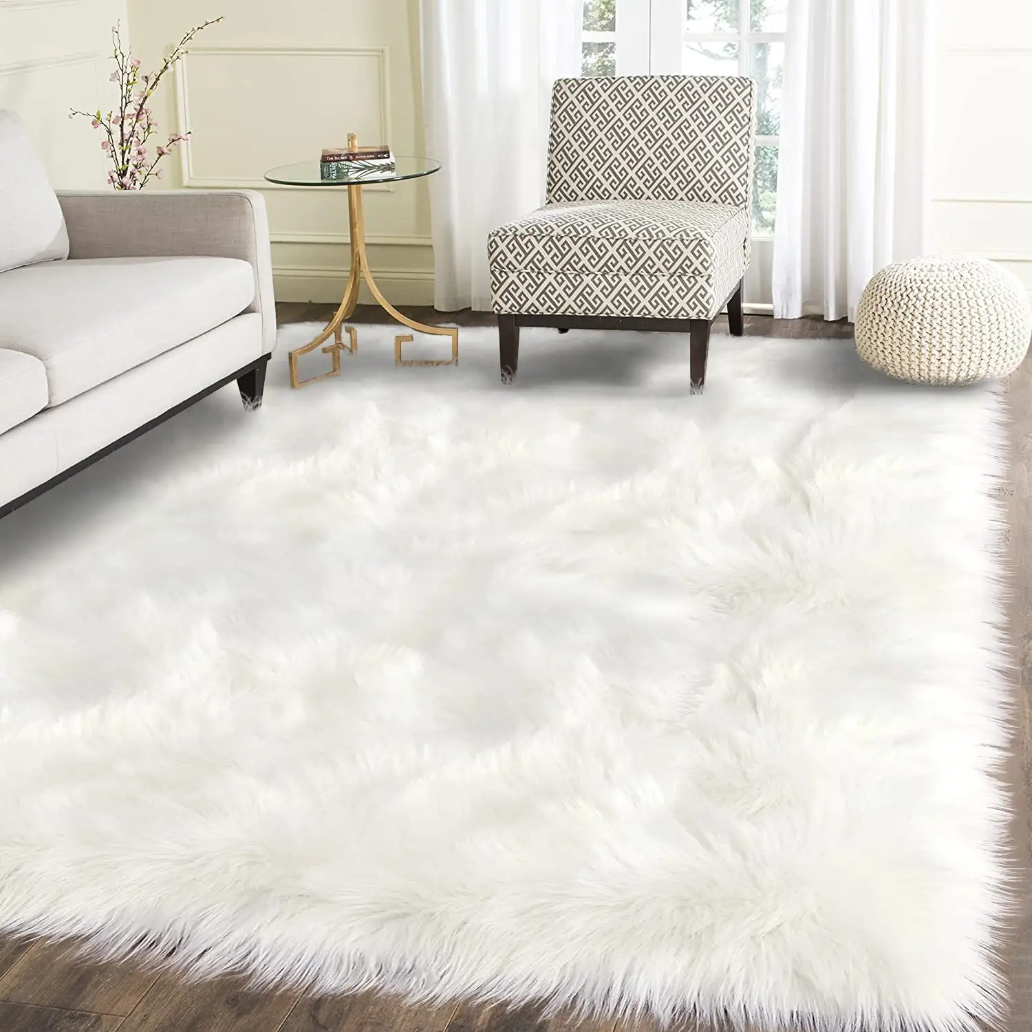 White Faux Fur Rug Sheepskin Rug for Living Room Fluffy wool Rug for Bedroom Nursery Room Luxury fuzzy Rabbit fur carpet
