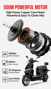 Scooter électrique intelligent 1000W, 50 km/h, autonomie 30-40 km, batterie au plomb-acide 10-20Ah, scooter électrique urbain à deux roues - Product Image 6