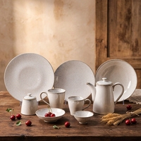 Service de vaisselle en céramique ST Classic Milky White Dotted Glaze, assiettes, bols à céréales, plats de service, pour hôtel et restaurant