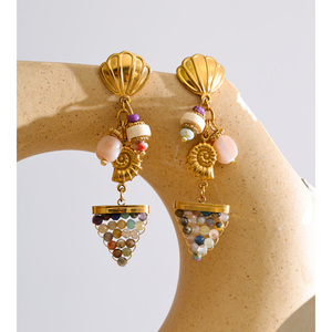 JINYOU 5819 Bohemian Multi-Element Sea Shell Drop <strong>Earrings</strong> Wood Natural Stone Stainless Steel <strong>Gold</strong> <strong>Dangle</strong> <strong>Earrings</strong> - Product Image 2