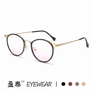 แว่นตา Yingtai ทรงกลม Cat Eye กรอบโลหะ ป้องกันแสงสีฟ้า เลนส์ Plano สำหรับทุกเพศ แบบเต็มกรอบ - Product Image 3