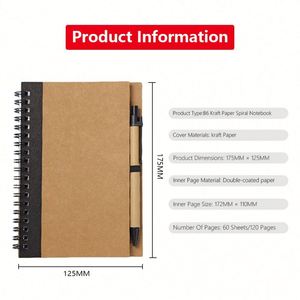 Cuadernos Espirales Personalizados B6/A5 con Bolígrafos, Impresión de 60 Hojas, Cuadernos para Estudiantes, Cuaderno Espiral de Papel Kraft - Product Image 5