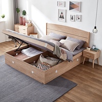 125503 Quanu Simple Design Ensemble de lit en bois 1.8M Lit simple en bois avec tiroir soulever le cadre de lit avec rangement