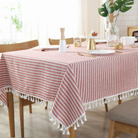 Nappe en lin et coton du fabricant direct Tissu de couverture rectangulaire tissé à pompon pour un usage domestique pour un mariage et un banquet