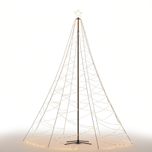 Árbol de Navidad de 16 pies con luces LED blancas cálidas, marco de metal, forma triangular, decoración navideña iluminada - Product Image 1