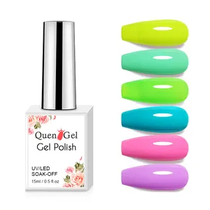 Quengel Fluorescent Gel Nail Polish Art Yellow Green Blue Color Gel Soak Off UV Nail Gel Varnish For Nail Art