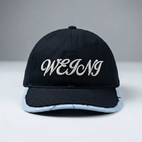 Casquette de baseball personnalisée avec broderie 3D en relief, bicolore, à bord effiloché, en coton délavé, visière incurvée, unisexe, style décontracté vieilli