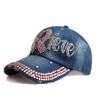 Casquette de baseball noire rapidement complète avec des logos en diamant sur le devant et le bord Casquette en denim personnalisée avec strass pour hommes et femmes