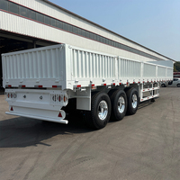 Semi-remorque à ridelles latérales pour le transport de marchandises en vrac et emballées, capacité de charge de 60 tonnes, suspension pneumatique à 3 essieux, hauteur de la caisse de 0,8 m
