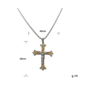yunnique Men's Two Tone Gold And Silver Cross Pendant With Jesus Christ Design For Everyday Wear Stainless Steel Necklace 120177 - Product Image 4