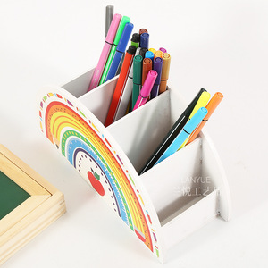 Seau à stylo créatif en bois à un niveau multifonctionnel bureau papeterie stockage salon porte-stylo décoratif boîte arc-en-ciel - Product Image 3