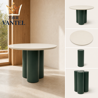 Table d'appoint ronde moderne pour hôtel avec plateau blanc et base en piédestal vert pour hall, salon, café, villa
