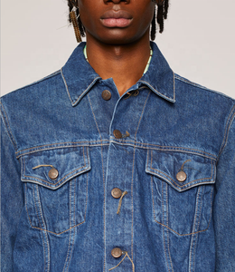 Veste en Jean délavée pour homme, haute qualité, bleu foncé, vente en gros - Product Image 2