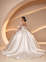 Robe de mariée 2 en 1 détachable en satin à manches longues, brodée de perles, style luxe personnalisé, nouvelle collection 2246