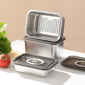 304 Stainless Steel Fresh-Keeping Box Sealed Leak-Proof Outdoor Rectangular Lunch/Fruit Box PP Lid Refrigerator Storage Single - Product Image 1