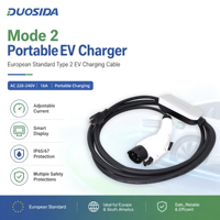 Chargeur EV portable certifié DUOSIDA J1772 Mode 2, 16A 240V, broches en alliage de cuivre, écran LCD intelligent pour l'Amérique du Nord