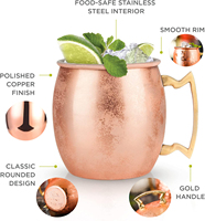 Tasse en acier inoxydable personnalisée Cocktail Mule de Moscou Tasses en cuivre 500ml Chope à bière Outils de bar Champagne Or Mule de Moscou 16oz