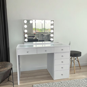 Table de maquillage sur mesure avec <span class=keywords><strong>2</strong></span> tiroirs, <span class=keywords><strong>commode</strong></span> blanche, miroir de coiffeuse 3 couleurs, coiffeuse pour adolescentes, tables de maquillage - Product Image 2