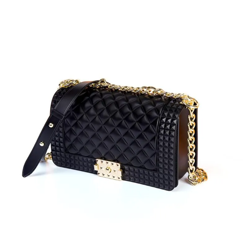 Fashion Lattice Chain Strap Pvc Studded Big Size Hand Bag Shoulder Handbag Women Matte Jelly Purse