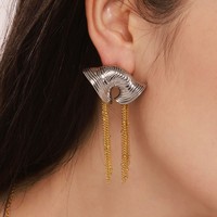 Boucles d'oreilles pendantes tendance en acier inoxydable plaqué or 18 carats PVD avec pampille en coquillage pour soirée
