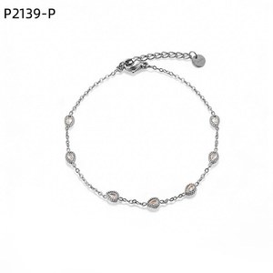 Pulsera de Moda Amy Amy, Cadena de Plata 925 con Cristales de Imitación en Forma de Gota de Agua, Estilo Minimalista para Uso Diario, Joyería para Mujer - Product Image 1
