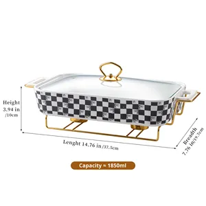 Style nordique Double poignée Pot en céramique fer support rectangulaire ménage soupe assiette <span class=keywords><strong>de</strong></span> <span class=keywords><strong>poisson</strong></span> pour la cuisson noir blanc plats casseroles - Product Image 6