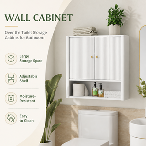 Armoire murale <span class=keywords><strong>de</strong></span> salle <span class=keywords><strong>de</strong></span> bain au-dessus des toilettes, <span class=keywords><strong>rangement</strong></span> blanc en MDF, double porte avec étagère réglable, organisateur gain <span class=keywords><strong>de</strong></span> place - Product Image 2