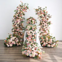 Ensemble de fleurs géantes en soie et de plantes décoratives populaires en gros, fleurs artificielles en rose, décoration d'arche de mariage sur scène