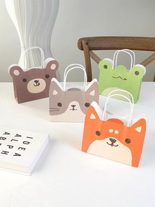 Bolsas de dulces Animal Tote Bolsas de regalo Logotipo personalizado Impreso Fiesta cálida Fiesta de cumpleaños para niños Paquete de compras de papel Kraft - Product Image 4