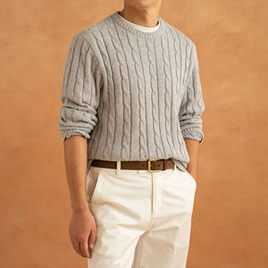 Otoño Invierno hombres 100% algodón pulóver RL estilo Base manga larga cálido Casual suéter cuello retorcido patrón frontal sólido de punto - Product Image 1