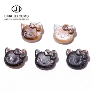 JD Natural Shell White Shell Black Shell Beads Animal Cat Head Shape Straight Hole Bead for DIY Jewelry Making Necklace Pendant