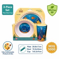 Ensemble de vaisselle en plastique pour enfants OEM, 3 pièces, assiettes, bols, tasses - Sans BPA, qualité alimentaire, motif de dessin animé avec boîte de présentation
