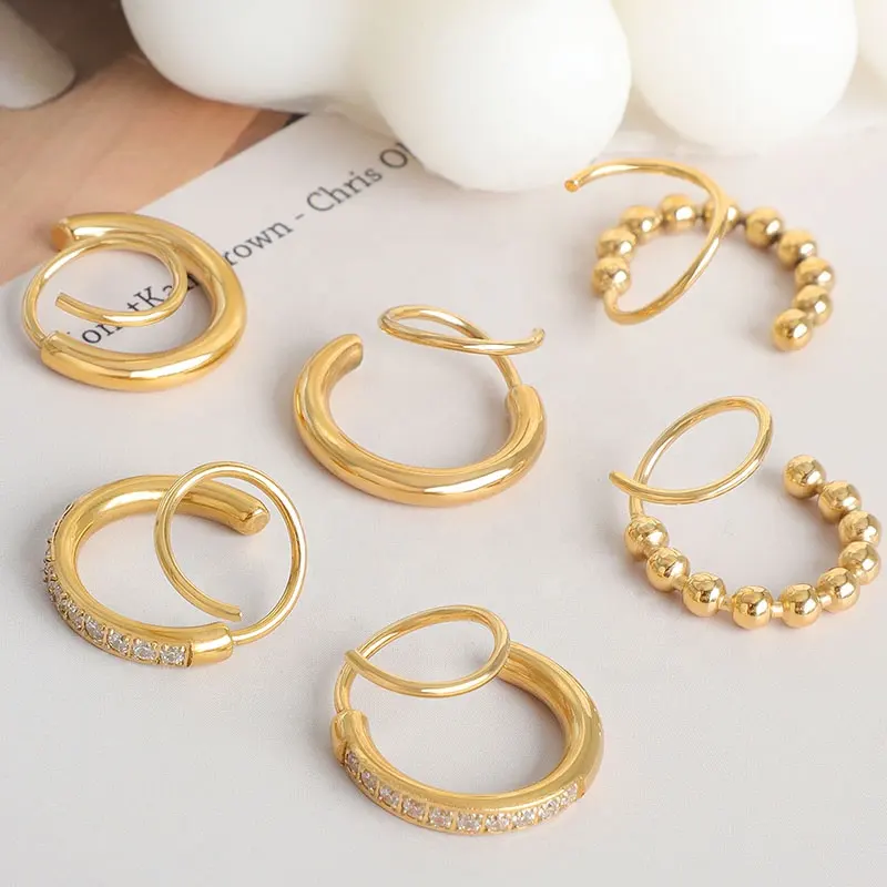 Bijoux Gros Spiral Stud Round Stainless Steel 18k Gold Plated Fine Piercing Jewelry Full Diamond Double Twist Hoops Earrings