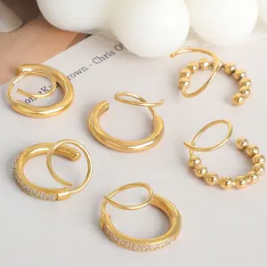 Bijoux Joyas Spiral Bulat Stainless Steel 18K Emas Disepuh Stud Piercing Perhiasan Penuh Berlian Ganda Helix Twist Hoops Earrings