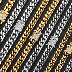 สร้อยคอแบบ Cuban Link ชุบทองคำขาว ประดับเพชรซิคอน ตัวล็อคสแตนเลส เหมาะสำหรับงานปาร์ตี้ของผู้หญิง ขายดีสไตล์ฮิปฮอป - Product Image 2