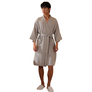 <span class=keywords><strong>Accappatoio</strong></span> da <span class=keywords><strong>Uomo</strong></span> in Cotone <span class=keywords><strong>Grigio</strong></span> Leggero con Tasche - Product Image 1