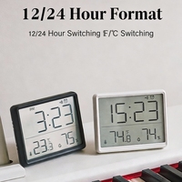 Jam Alarm Digital LCD Plastik Modern Tipis Multifungsi Satu Sisi Dapat Dipasang di Dinding Kecil Bertenaga Baterai Listrik untuk Ruang Tamu