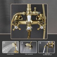 Robinet de douche en laiton doré classique européen de luxe, système à double poignée, pluie et jet, pour salle de bain d'hôtel