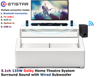 Système de cinéma maison 5.1 canaux OEM à succès, barre de son 135W avec caisson de basses, Aux, HDMI, optique, LED, DSP pour téléviseur, haut-parleur de barre de son