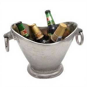 Seau à glace vintage en métal en forme de bateau avec poignées, technique de moulage à la main, en aluminium, refroidisseur à champagne et vin, bac à boissons, à vendre - Product Image 1