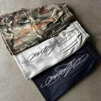 Pantalon de survêtement épais et personnalisé en coton doux lavé, style streetwear, broderie 3D vintage, respirant, élastique, coupe sport, avec lettres, longueur genou