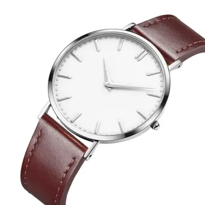 Reloj de pulsera con correa de cuero genuino curtido para hombre, pulsera de lujo con esfera esmaltada, sin marca